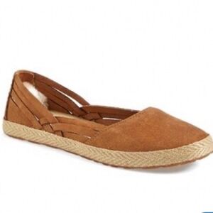 UGG Cicily Espadrille Flats Chestnut Brown Leather‎ Woven Size 9.5
